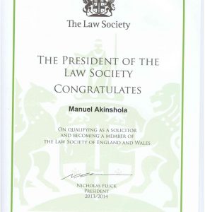 Law Society of England and Wales Certificate